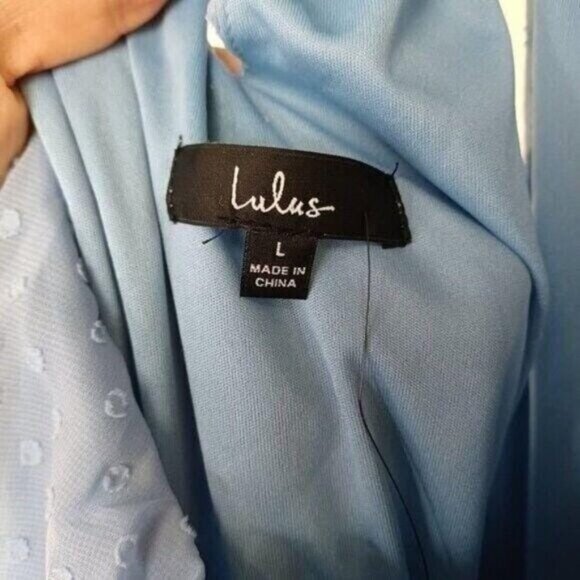 Lulus Womens Blue Halter Dress With Polka Dot Pattern & Ruffle Hem Size L - Picture 6 of 10